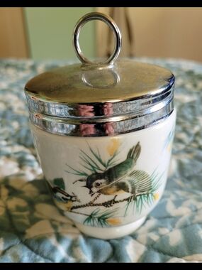 Royal Worcester White Porcelain Trinket Jar with Bird Motif and Silver Lid